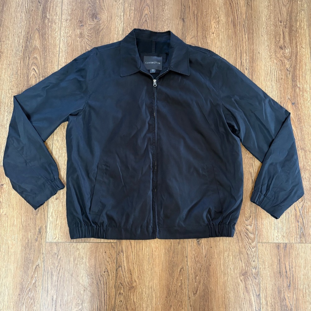 Covington Black Lightweight Full Zip Jacket Windbreaker Mens Large pockets nylon